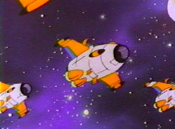 A fleet of food transport ships on their way to earth, just before the Mazone wipe them out.