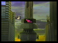 The headquarters of the Video Pirates Guild, realized as a matte painting on a sheet of plastic.